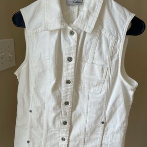 Chico’s white denim vest.